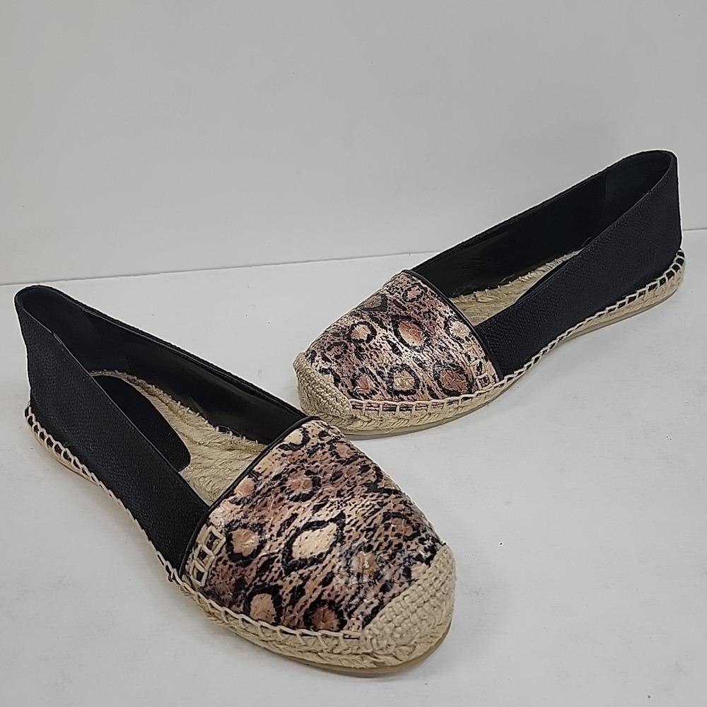 NIB Giambattista Valli  Black Snake Skin Linen Espadrilles Women's US 7.5 Flat‎